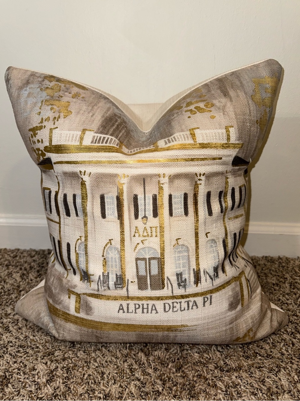 Alpha Delta Pi Ole Miss Sorority Gold Foil Pillow from Rachel Brooks Design ADPi